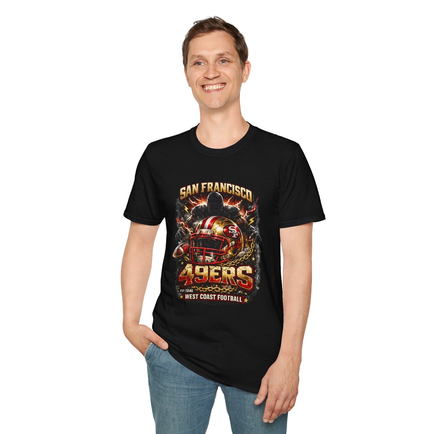San Francisco Football Fan T-Shirt — Red & Gold Game Day Tee, Bay Area Tailgate Shirt, Football Fan Graphic Tee, Gift for SF Fans