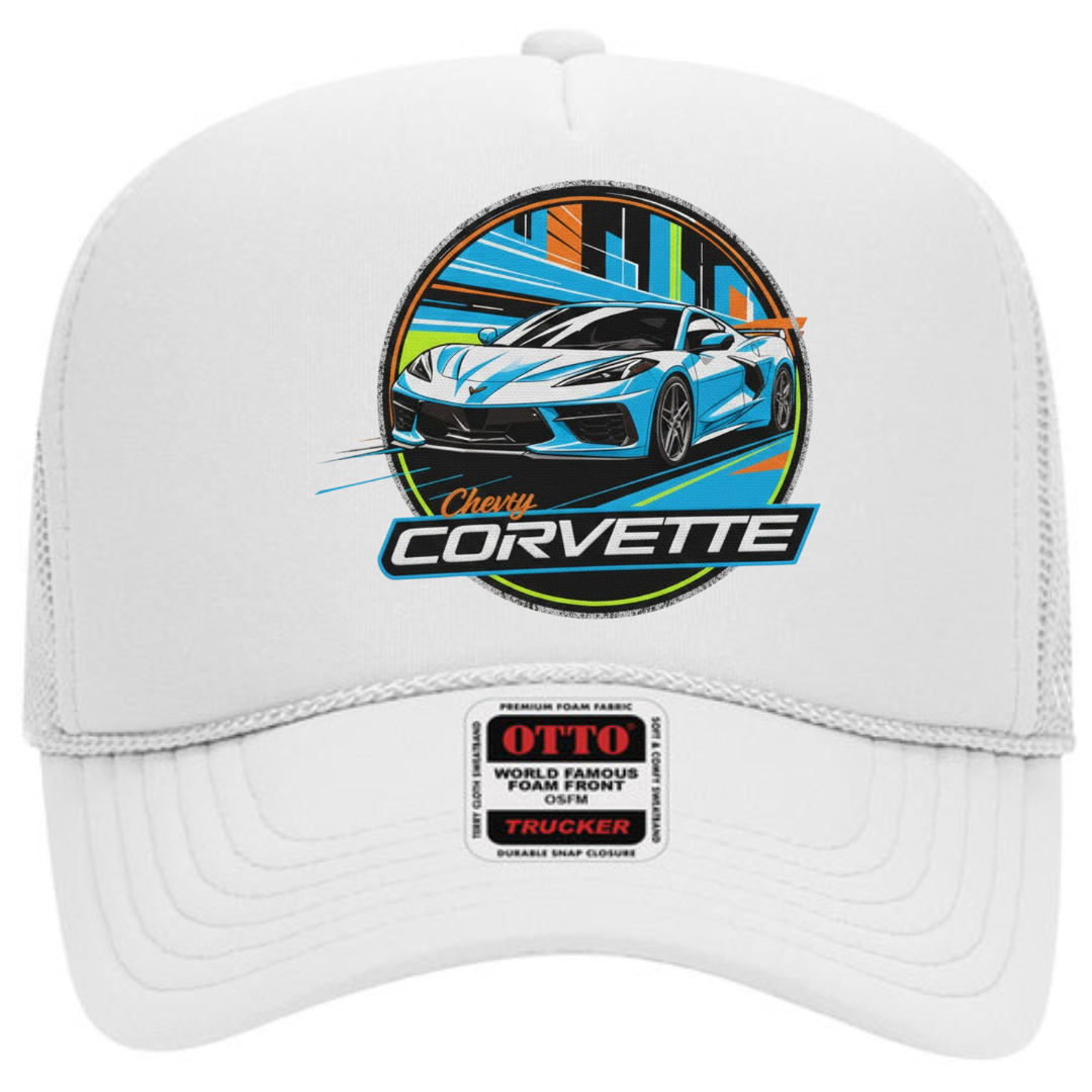 Chevrolet Corvette Trucker Snapback Hat – Classic Muscle Car Mesh Cap, Adjustable Fit