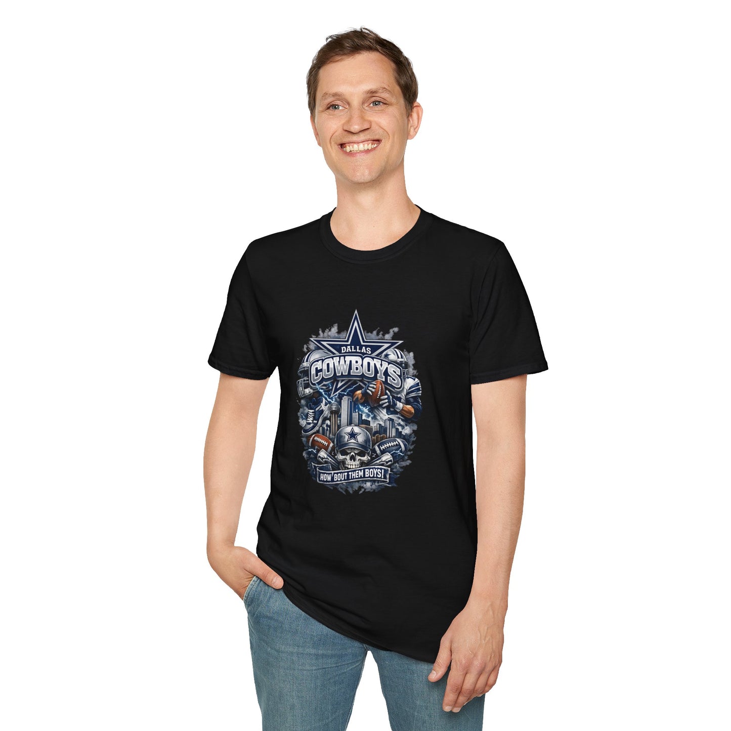 Dallas Football Fan T-Shirt — Navy & Silver Game Day Tee, Texas Tailgate Shirt, Football Fan Graphic Tee, Gift for Dallas Fans