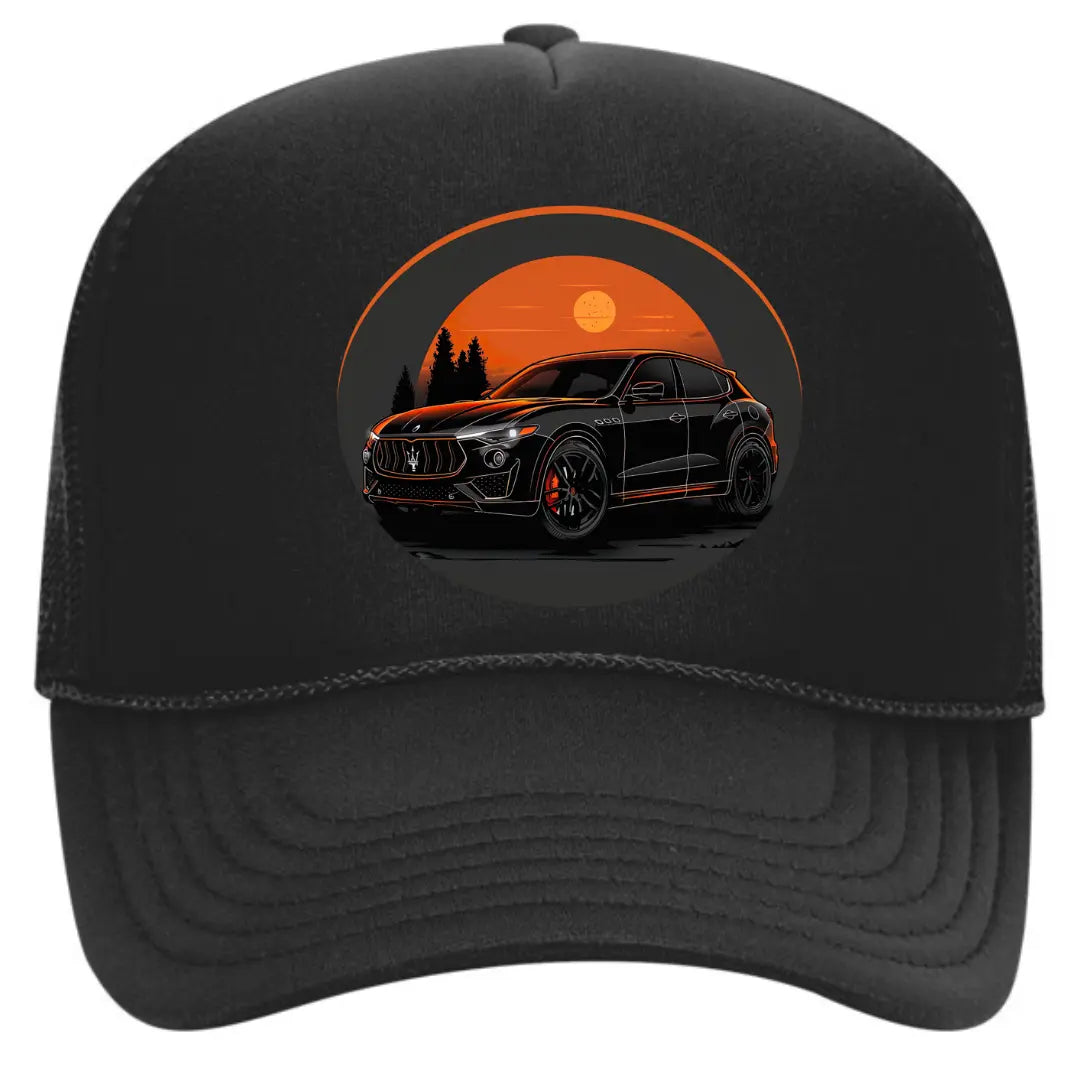 Black Trucker Hat for Maserati Levante Enthusiasts - Black Threadz