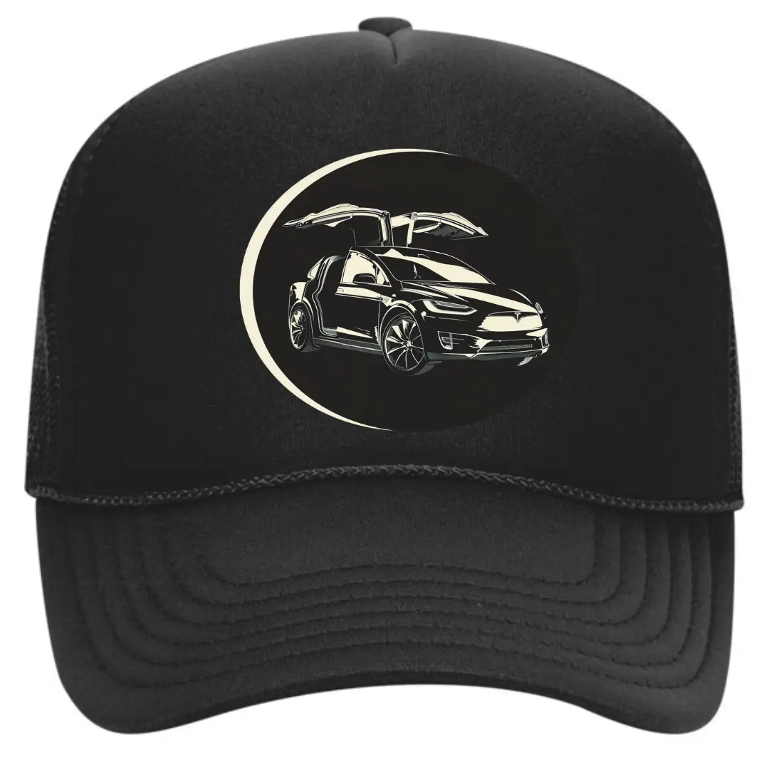 Stylish Black Trucker Hat for Tesla Model X Enthusiasts - Black Threadz