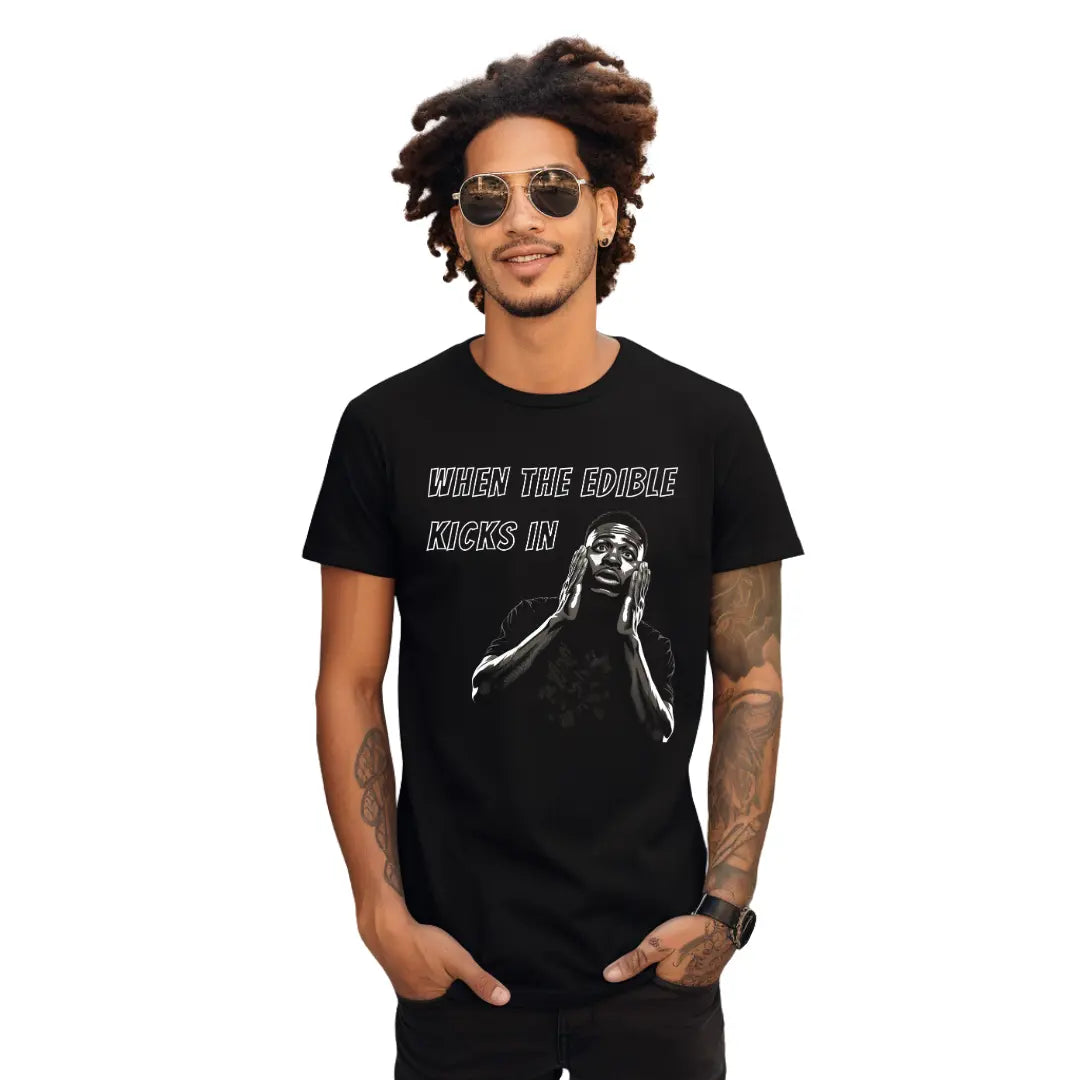 When the Edible Kicks In' Humorous T-Shirt - Embrace the Fun - Black Threadz
