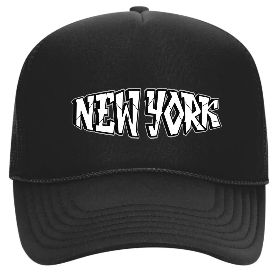 Chic Black Trucker Hat New York– Premium Mesh Back Cap for NYC Lovers - Black Threadz