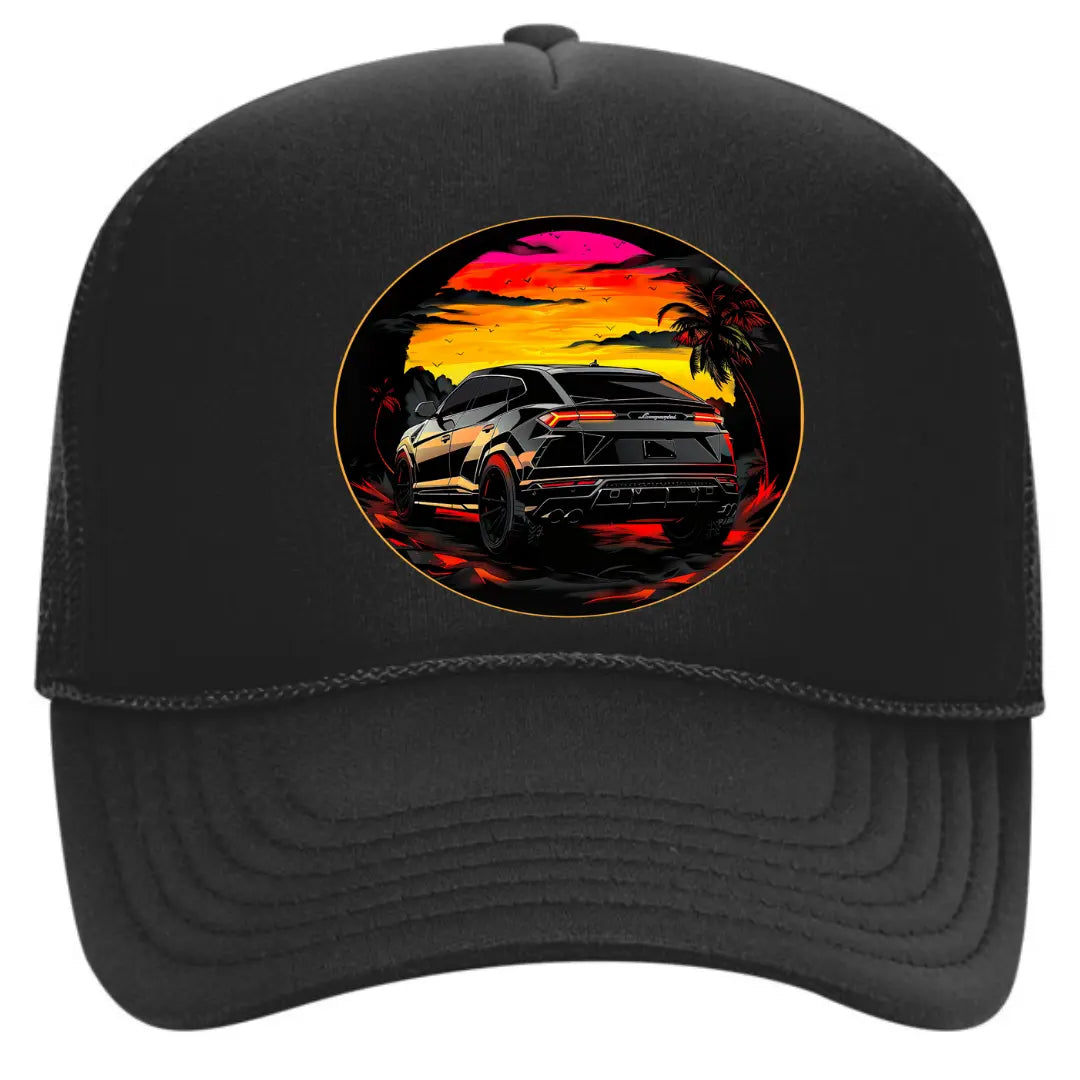 Lamborghini Urus Black Trucker Hat - Exotic SUV Enthusiast Edition - Black Threadz