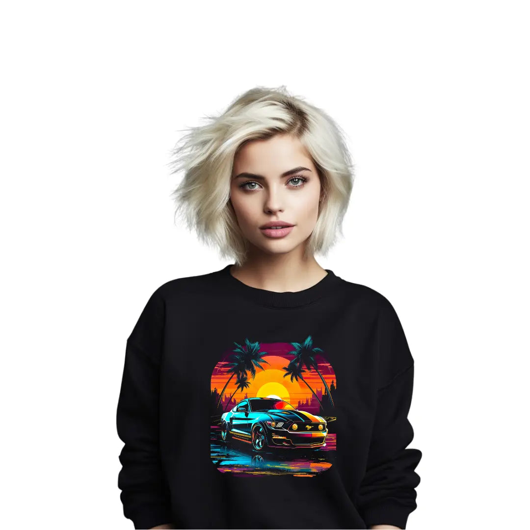 Ford Mustang Classic Black Sweatshirt - Iconic Muscle Car Design - Black Threadz