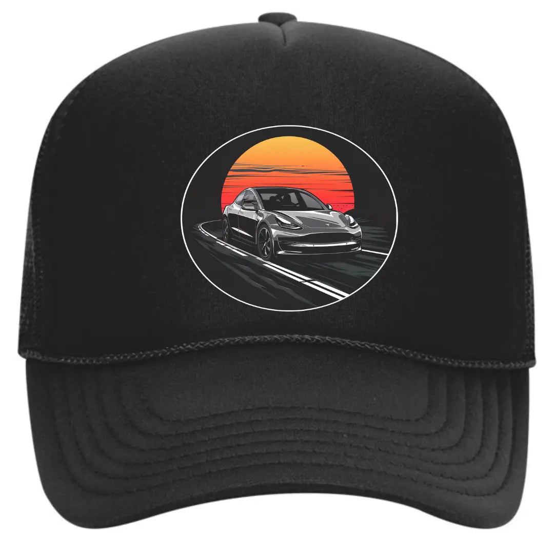 Stylish Black Trucker Hat for Tesla Model 3 Enthusiasts - Black Threadz
