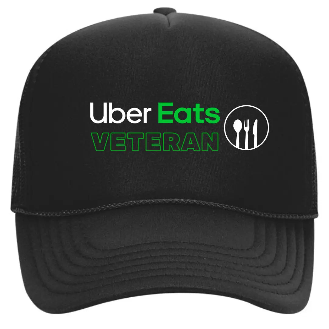 Exclusive Black Trucker Hat with Uber Eats Veteran – Premium Mesh Back Cap for Food Delivery Drivers - Black Threadz
