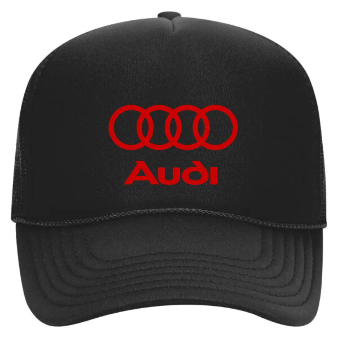 Drive in Elegance: Audi Black Trucker Snapback Hat - Black Threadz