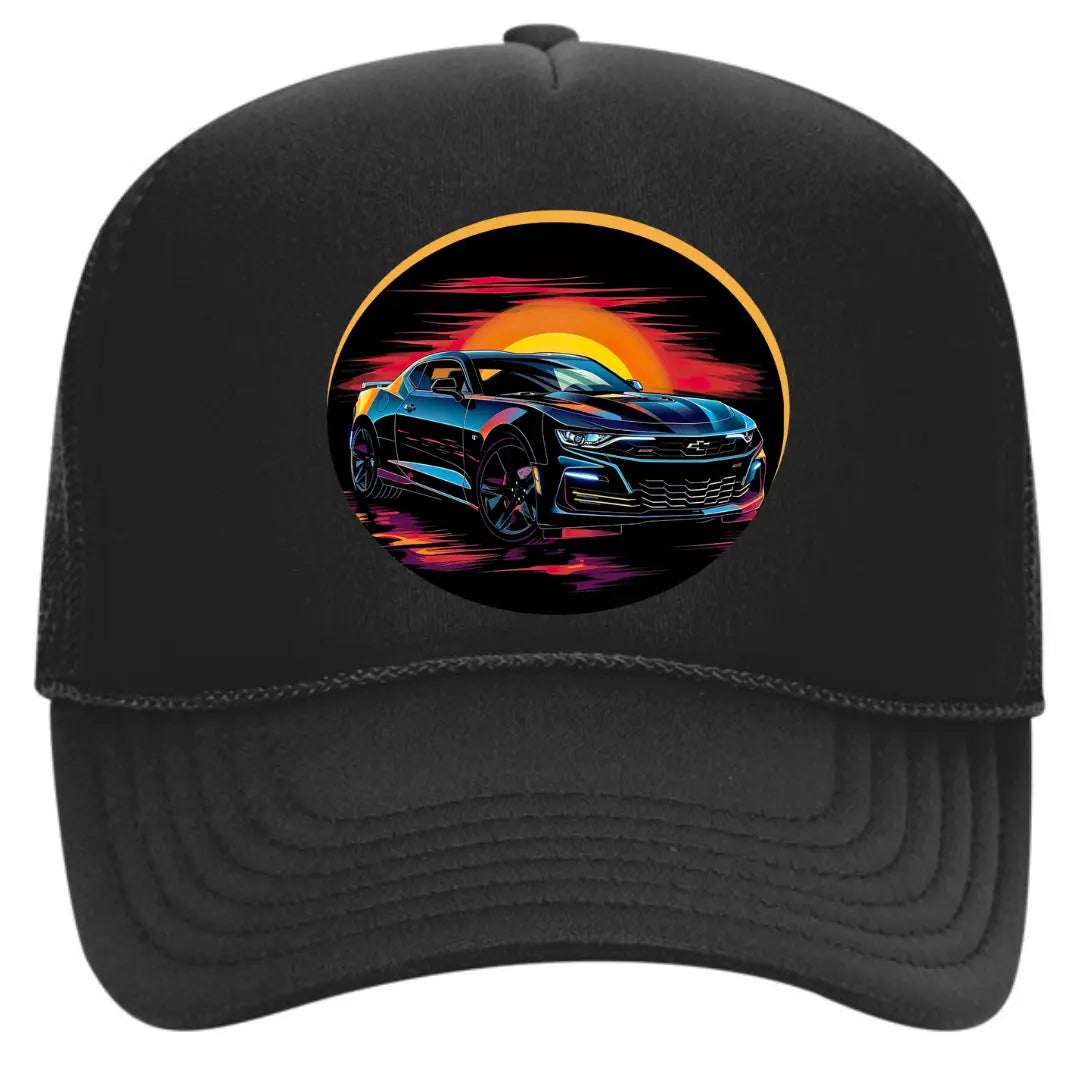 Bold Black Trucker Hat for Chevrolet Camaro Enthusiasts - Black Threadz