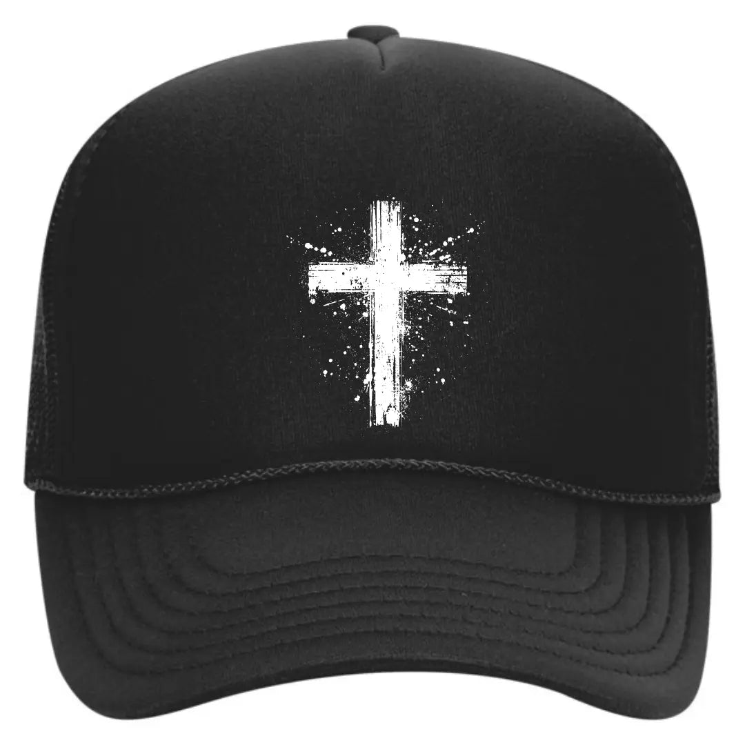 Embrace Your Faith: The Cross Black Trucker Hat - Black Threadz