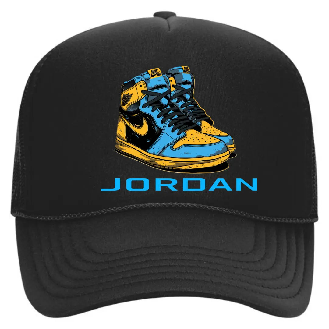 Fly High in Style: Air Jordan Black Trucker Snapback Hat Yellow and Black - Black Threadz