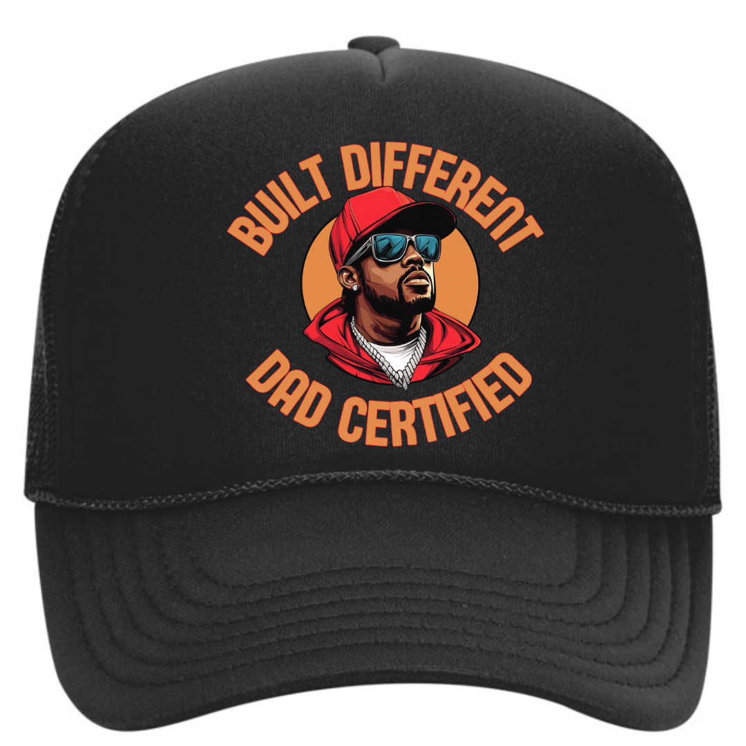Built Different Dad Certified Black Mesh Trucker Hat | Snapback Father’s Day Hat for Black Dads