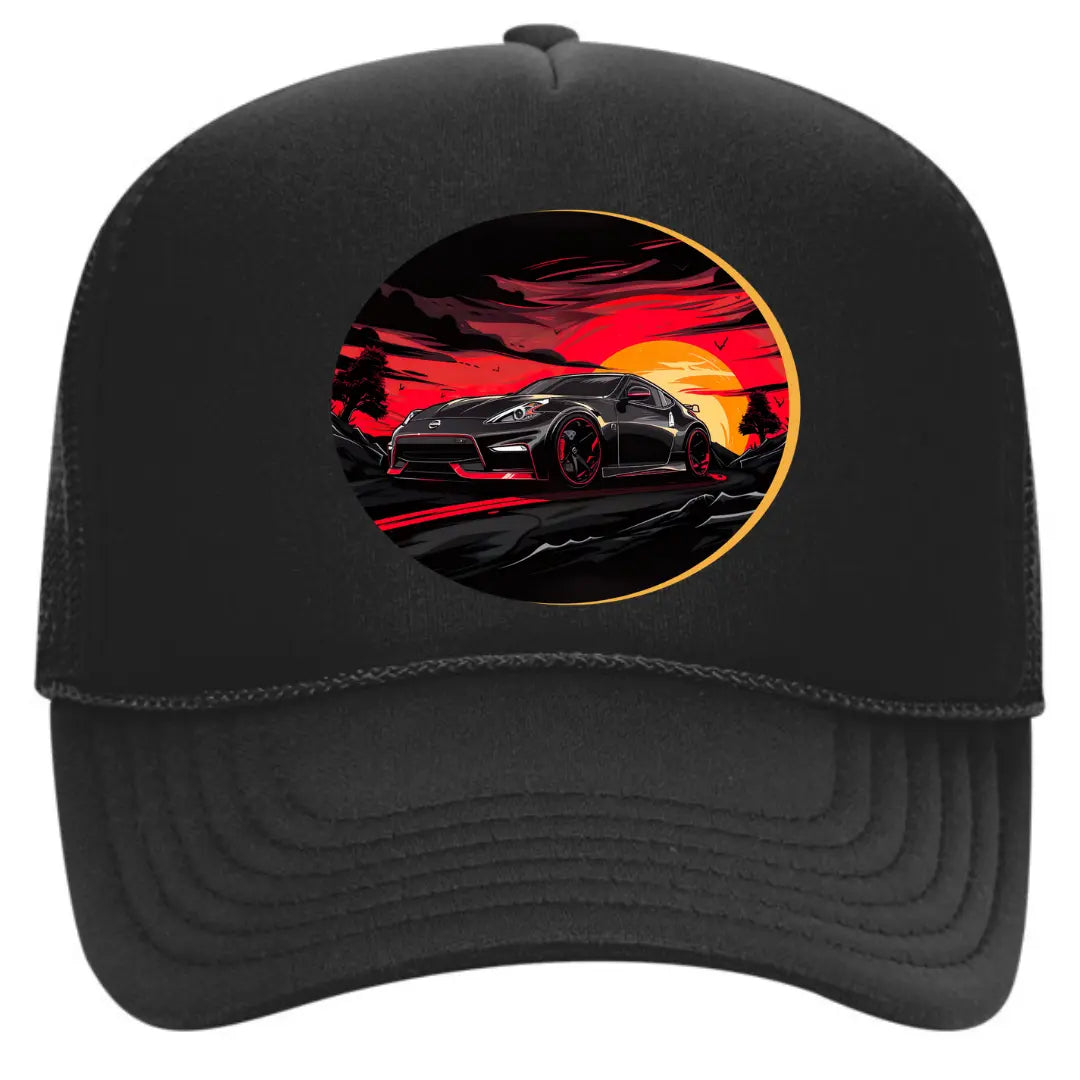 Sleek Black Trucker Hat for Nissan 370Z Enthusiasts - Black Threadz