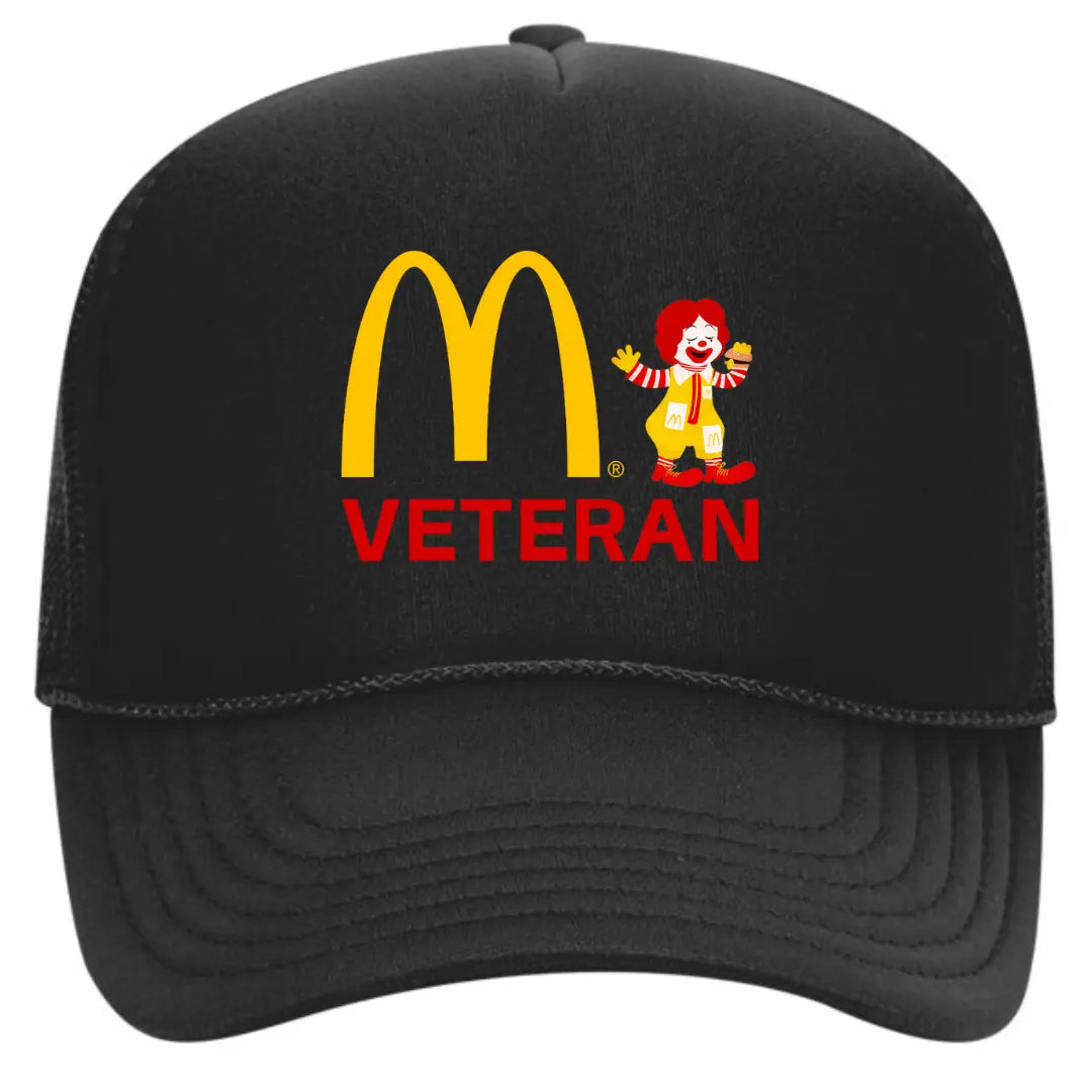 Exclusive Black Trucker Hat with "McDonald's Veteran" – Premium Mesh Back Cap - Black Threadz