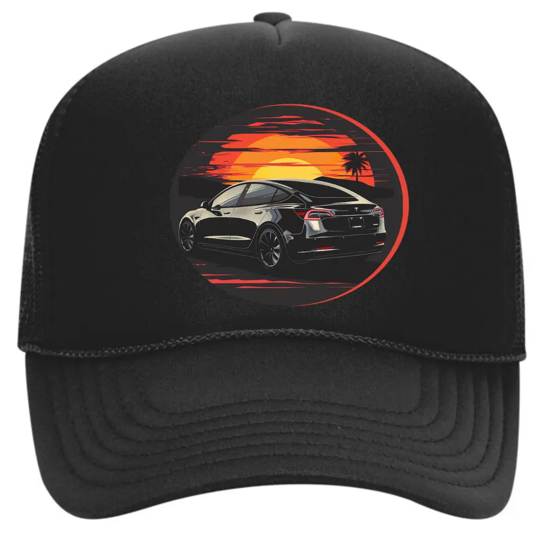 Stylish Black Trucker Hat for Tesla Model 3 Enthusiasts - Black Threadz