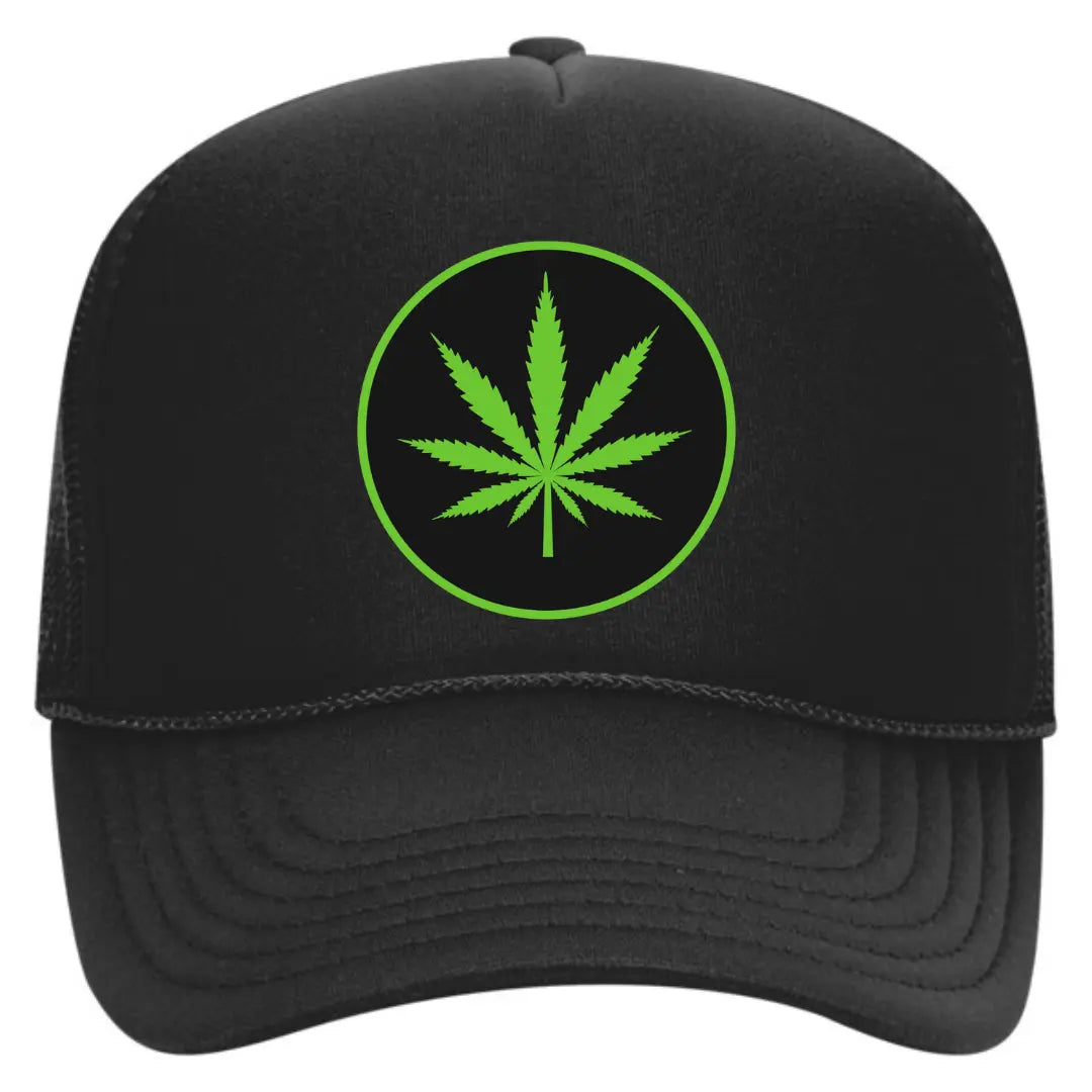 Marijuana Weed Black Trucker Snapback Hat - Black Threadz
