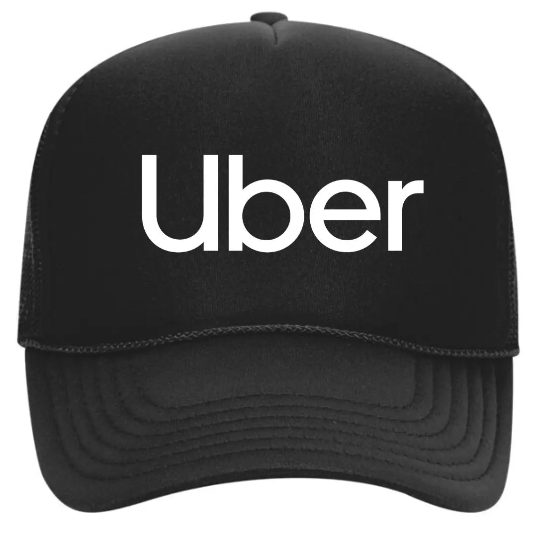 Modern Black Trucker Hat with Uber Logo – Premium Mesh Back Cap for Rideshare Enthusiasts - Black Threadz