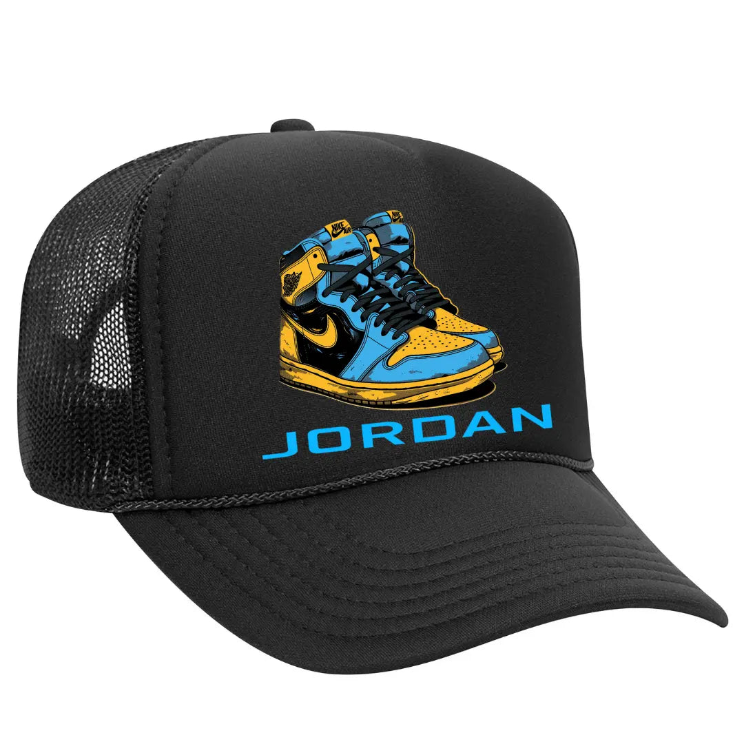 Fly High in Style: Air Jordan Black Trucker Snapback Hat Yellow and Black - Black Threadz