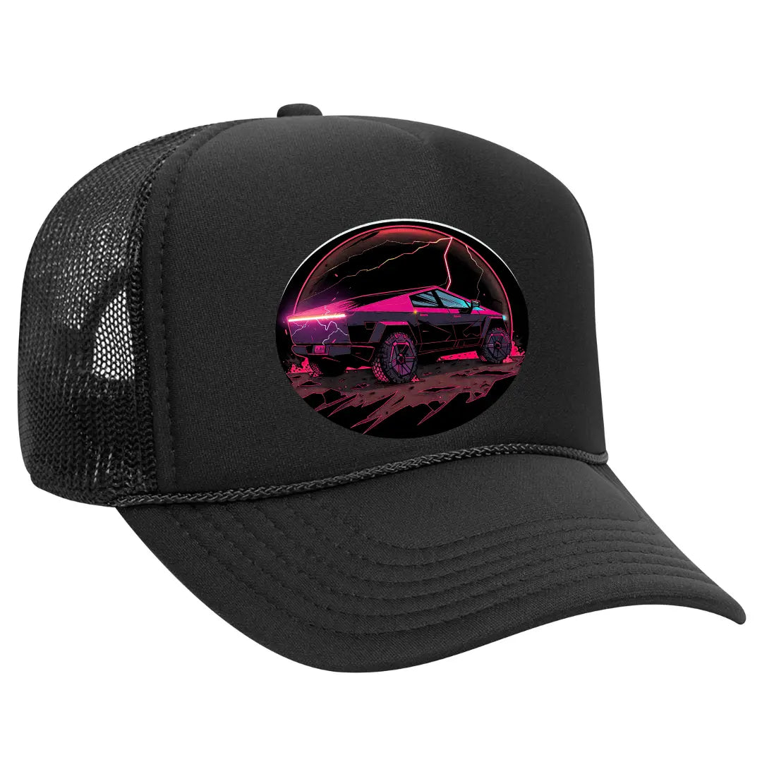 Tesla Cybertruck Black Trucker Hat - Futuristic Auto Enthusiast Edition - Black Threadz