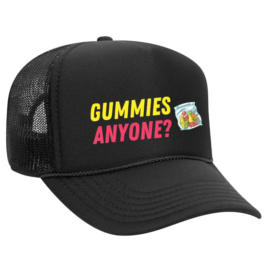 Gummies Anyone Black Trucker Snapback Hat - Black Threadz