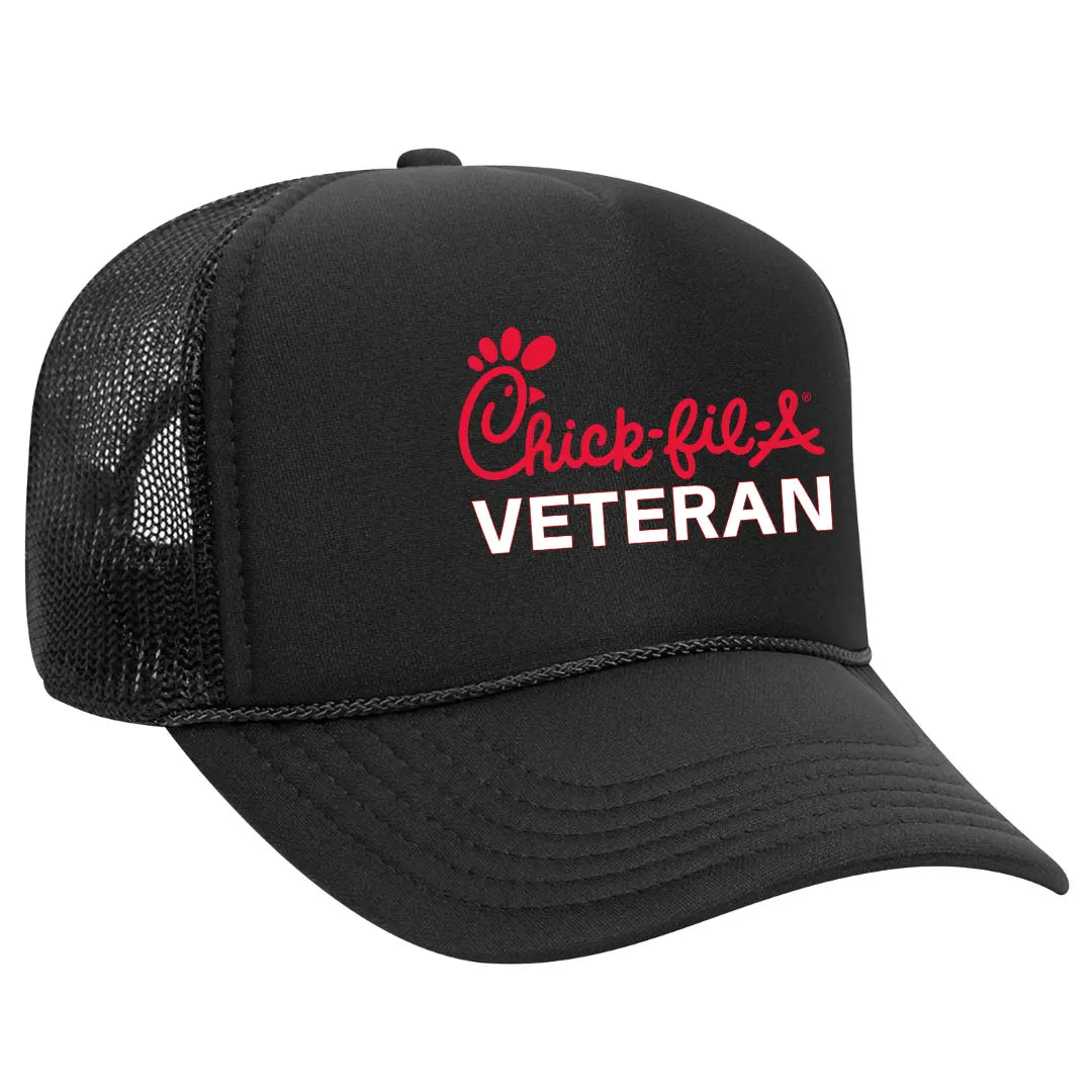 Exclusive Black Trucker Hat with "Chick-fil-A Veteran" – Premium Mesh Back Cap - Black Threadz