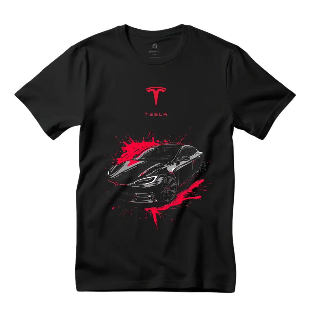 Sleek Innovation: Abstract Tesla Model S T-Shirt - Black Threadz