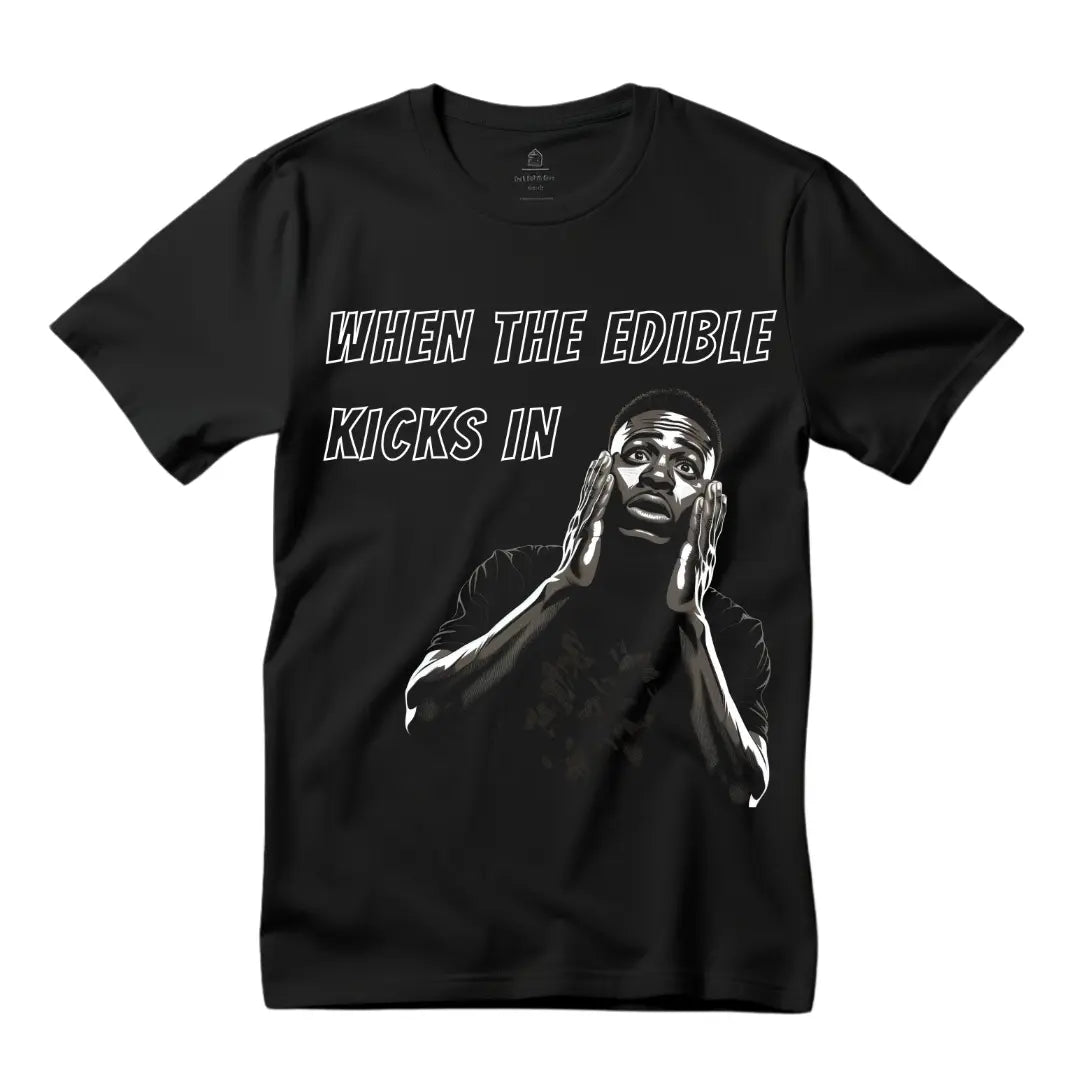When the Edible Kicks In' Humorous T-Shirt - Embrace the Fun - Black Threadz