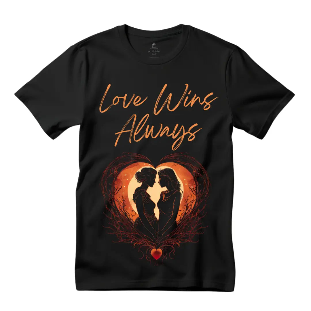 Love Always Wins: Lesbian Couple Valentine's Day T-Shirt Celebrating Eternal Love - Black Threadz