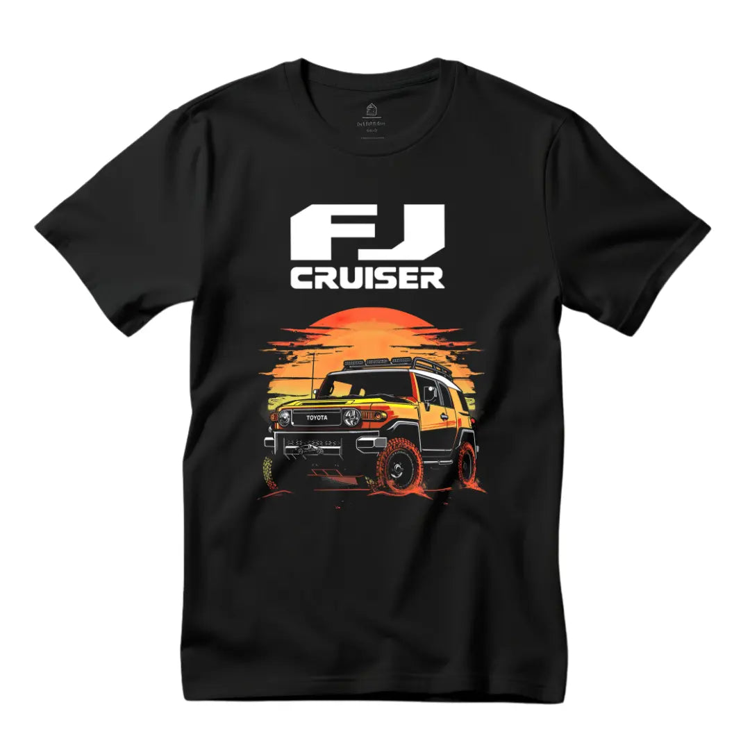 FJ Cruiser Sunset Silhouette T-Shirt - Premium Black Tee with Iconic Off-Road SUV Design - Black Threadz