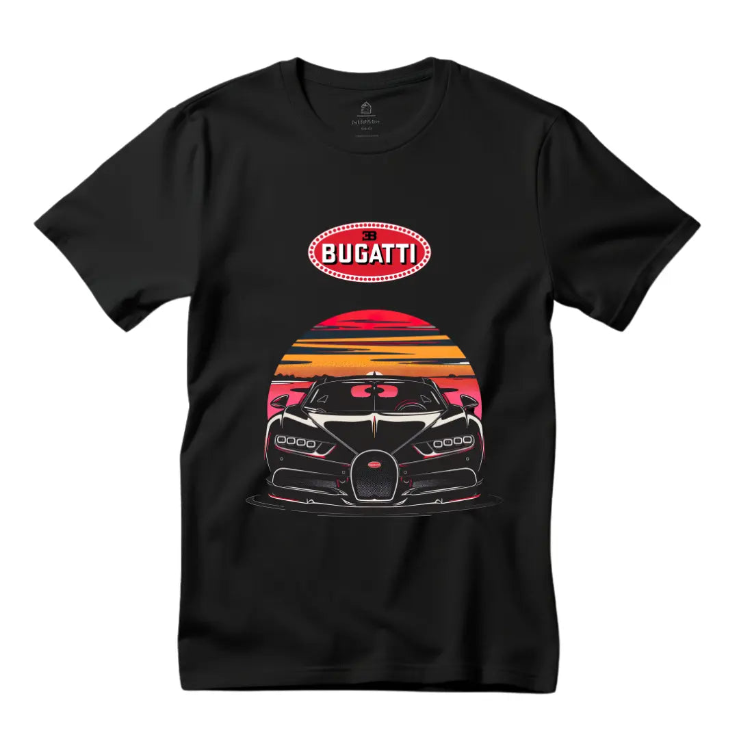 Chiron Beach Sunset T-Shirt - Stylish Black Top with Luxury Car Silhouette - Black Threadz