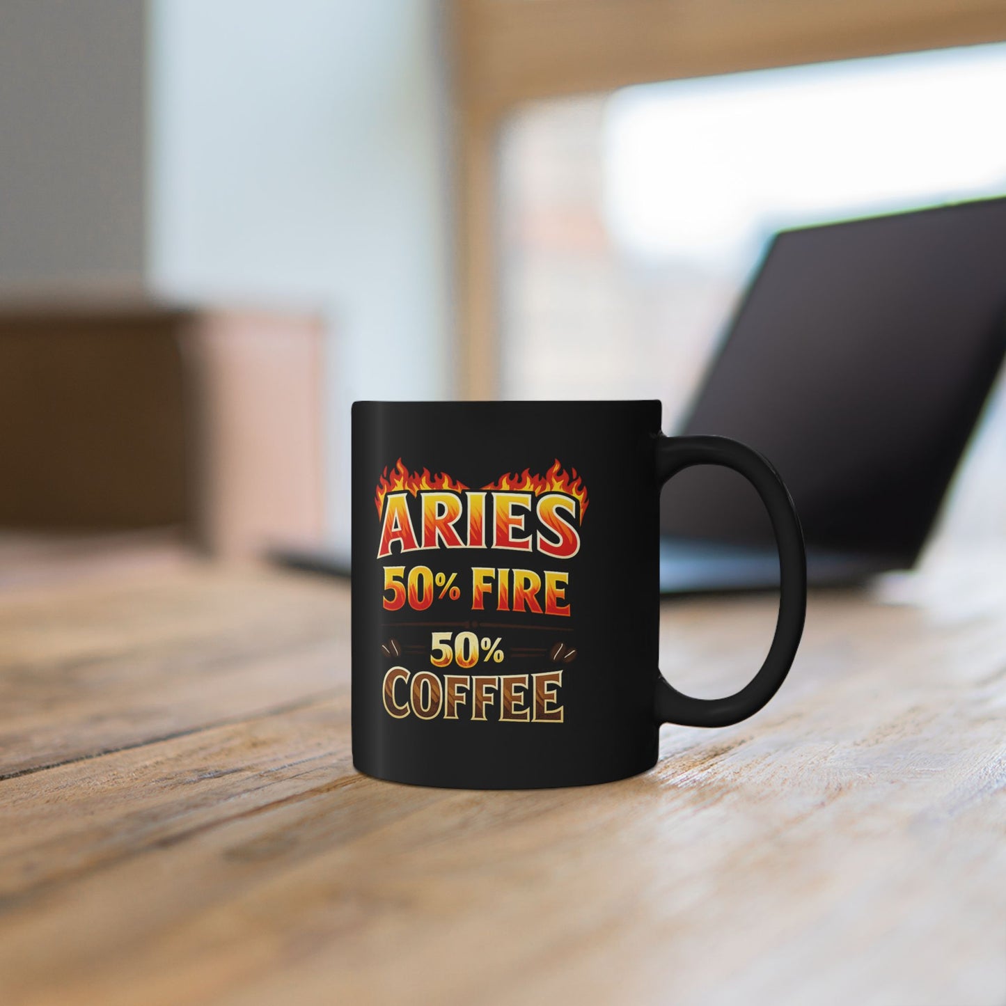 Aries 50% Fire 50% Coffee Black Ceramic Mug (Astrology Gift)