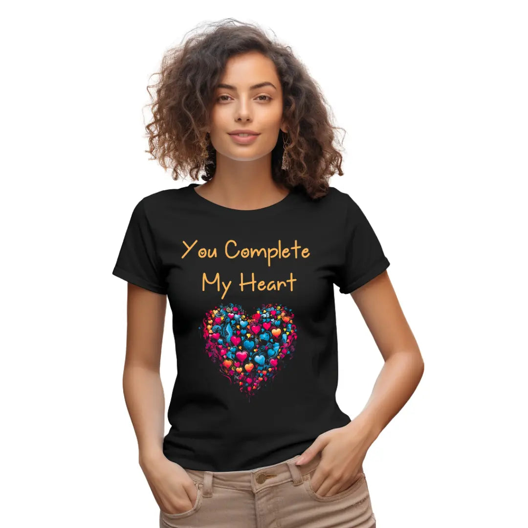 You Complete My Heart: Express Love with this Valentine's Day T-Shirt - Black Threadz