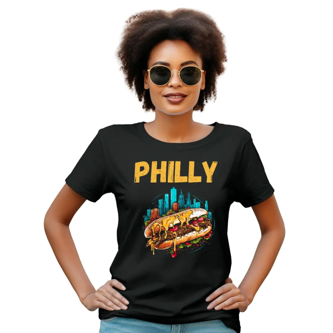Philly Love' Cheesesteak Black T-Shirt - Celebrate with Iconic Flavor - Black Threadz