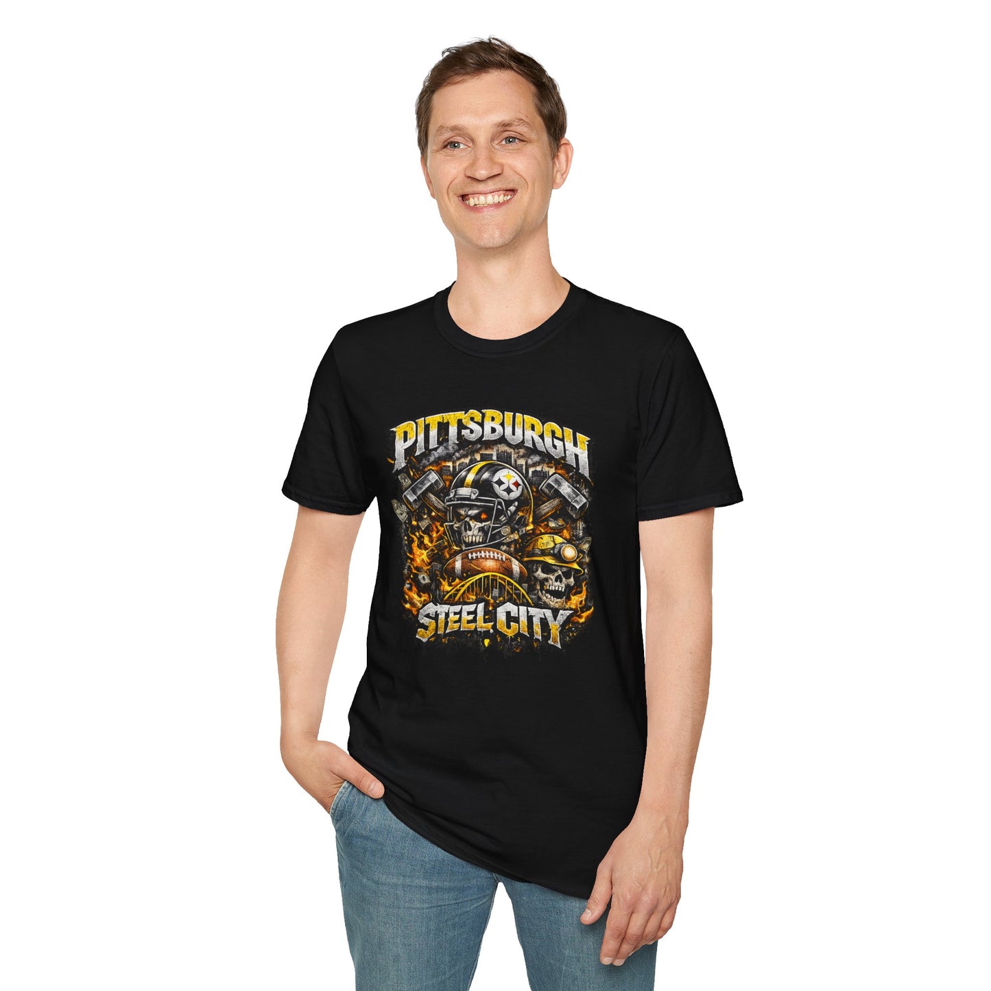 Pittsburgh Football Fan T-Shirt — Black & Gold Game Day Tee, Steel City Football Shirt, PA Football Fan Gift, Tailgate Streetwear Top