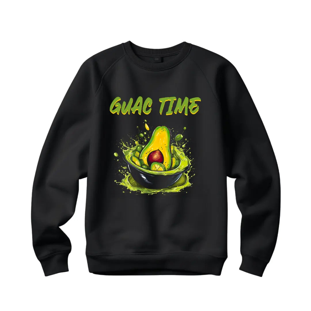 Avocado Affair: 'Guac Time' Graphic Sweatshirt for Flavorful Fashion - Black Threadz