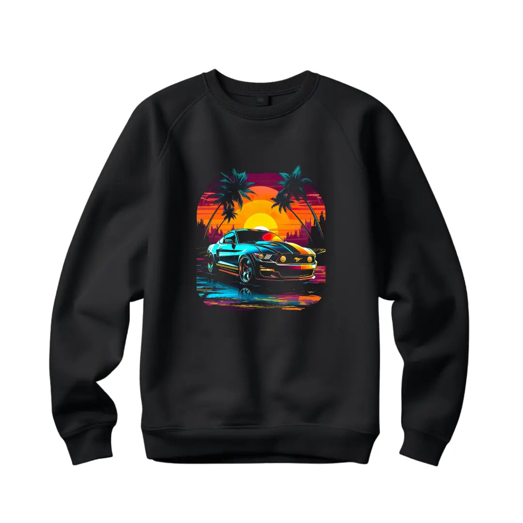 Ford Mustang Classic Black Sweatshirt - Iconic Muscle Car Design - Black Threadz