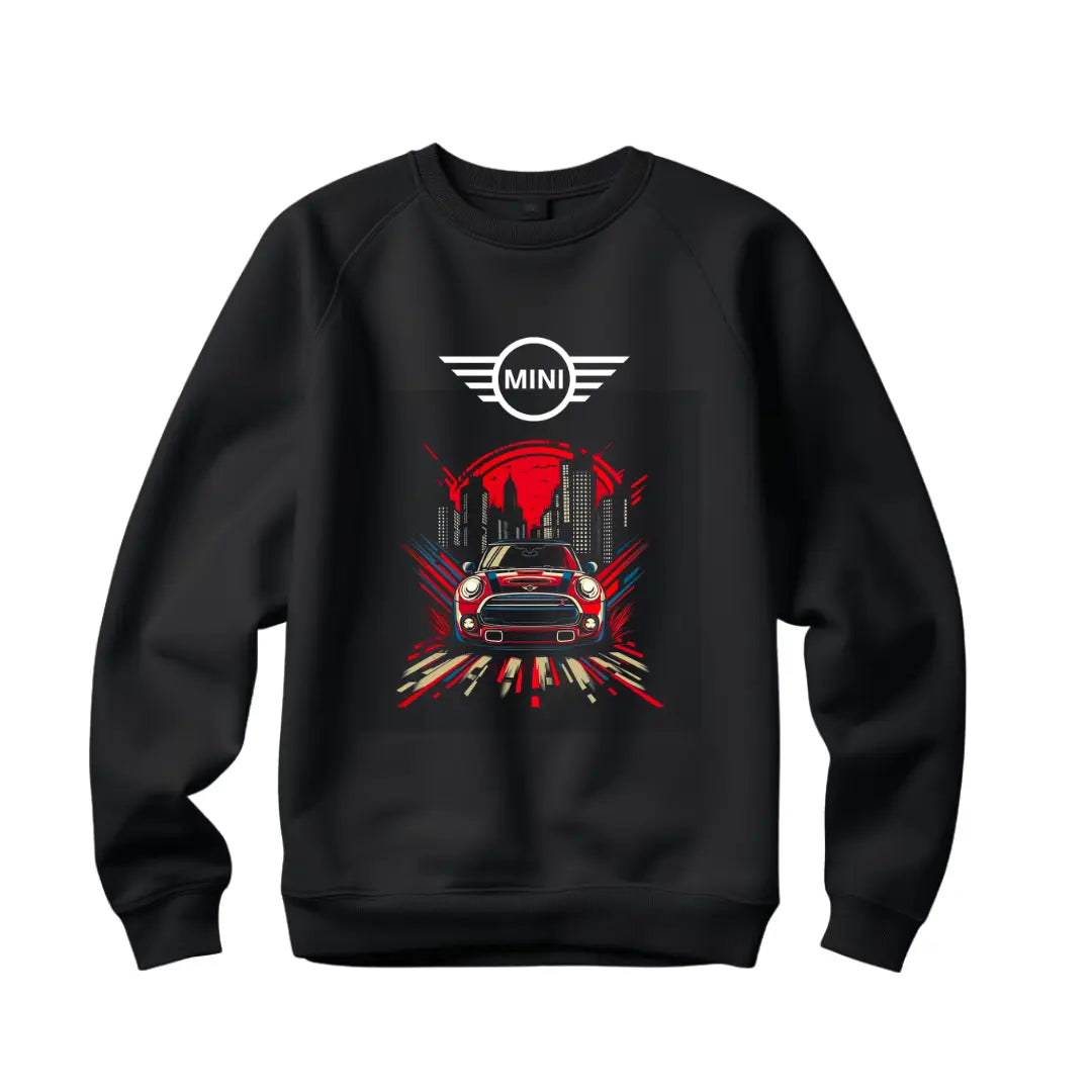 Mini Cooper Graphic Sweatshirt - Premium Black Top with Iconic Car Design - Black Threadz