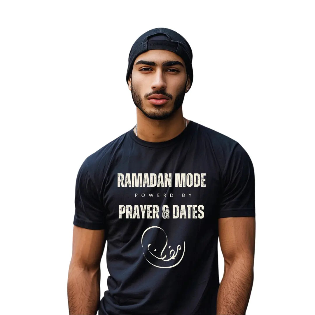Empower Your Ramadan Mode: Stylish T-Shirt with Prayer and Dates - Black Threadz