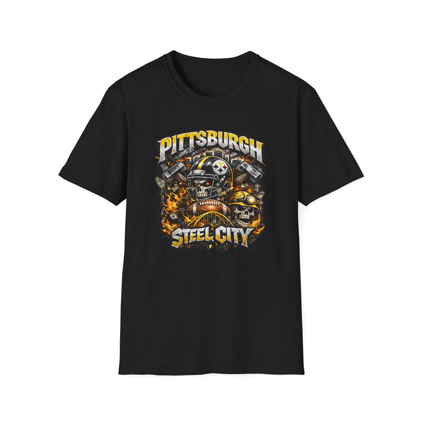 Pittsburgh Football Fan T-Shirt — Black & Gold Game Day Tee, Steel City Football Shirt, PA Football Fan Gift, Tailgate Streetwear Top