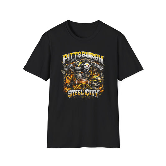 Pittsburgh Football Fan T-Shirt — Black & Gold Game Day Tee, Steel City Football Shirt, PA Football Fan Gift, Tailgate Streetwear Top