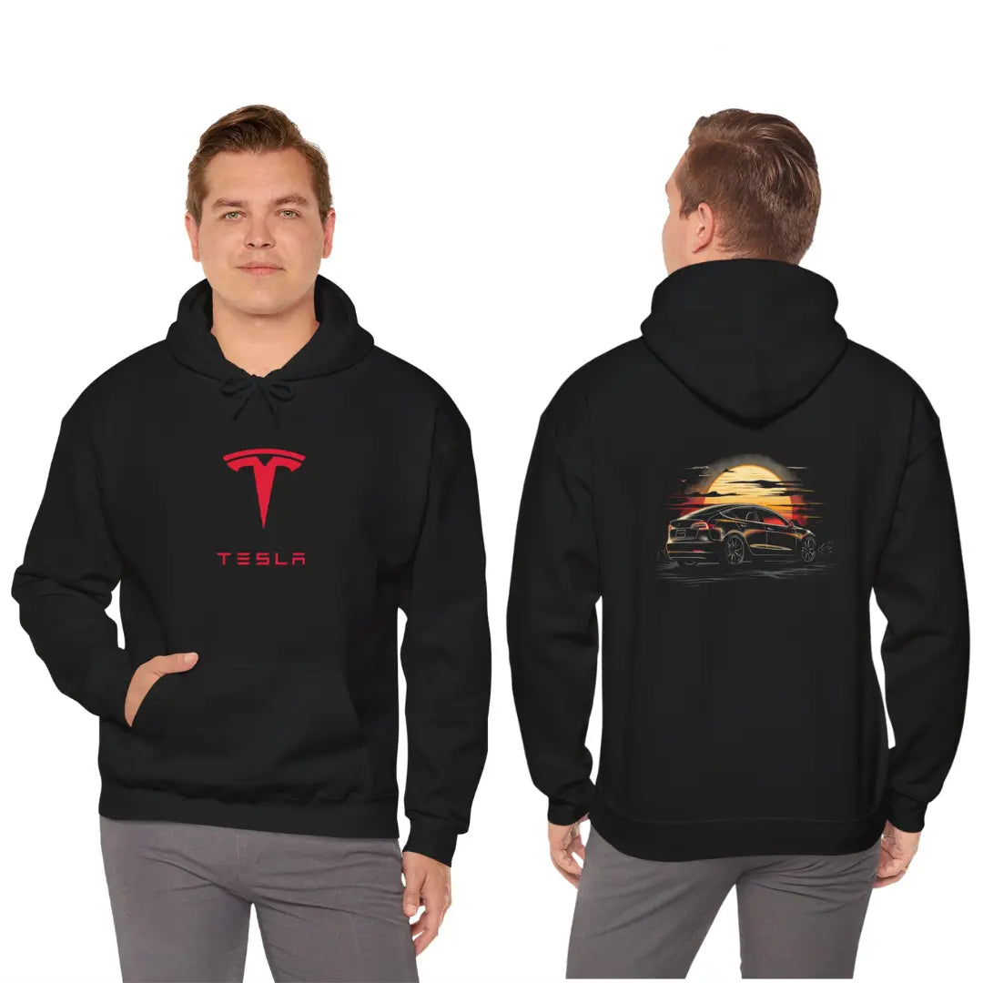 Sleek Style: Tesla Model 3 Black Hoodie - Black Threadz