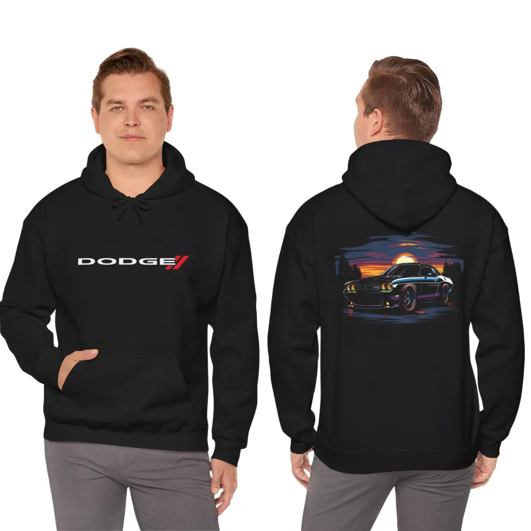 Sleek Style: Dodge Challenger Black Hoodie - Black Threadz