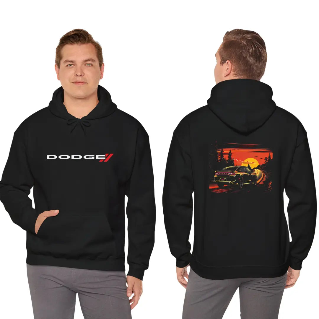 Sleek Style: Dodge Charger On the Road Black Hoodie - Dodge Charger Gifts - Dodge Charger Merchandise - Black Threadz