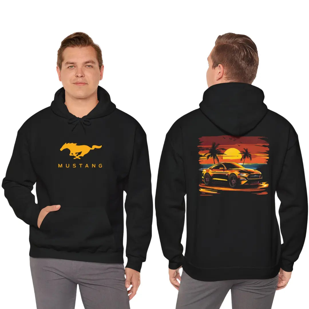 Stunning Sunset Drive: Ford Mustang Black Hoodie - Black Threadz