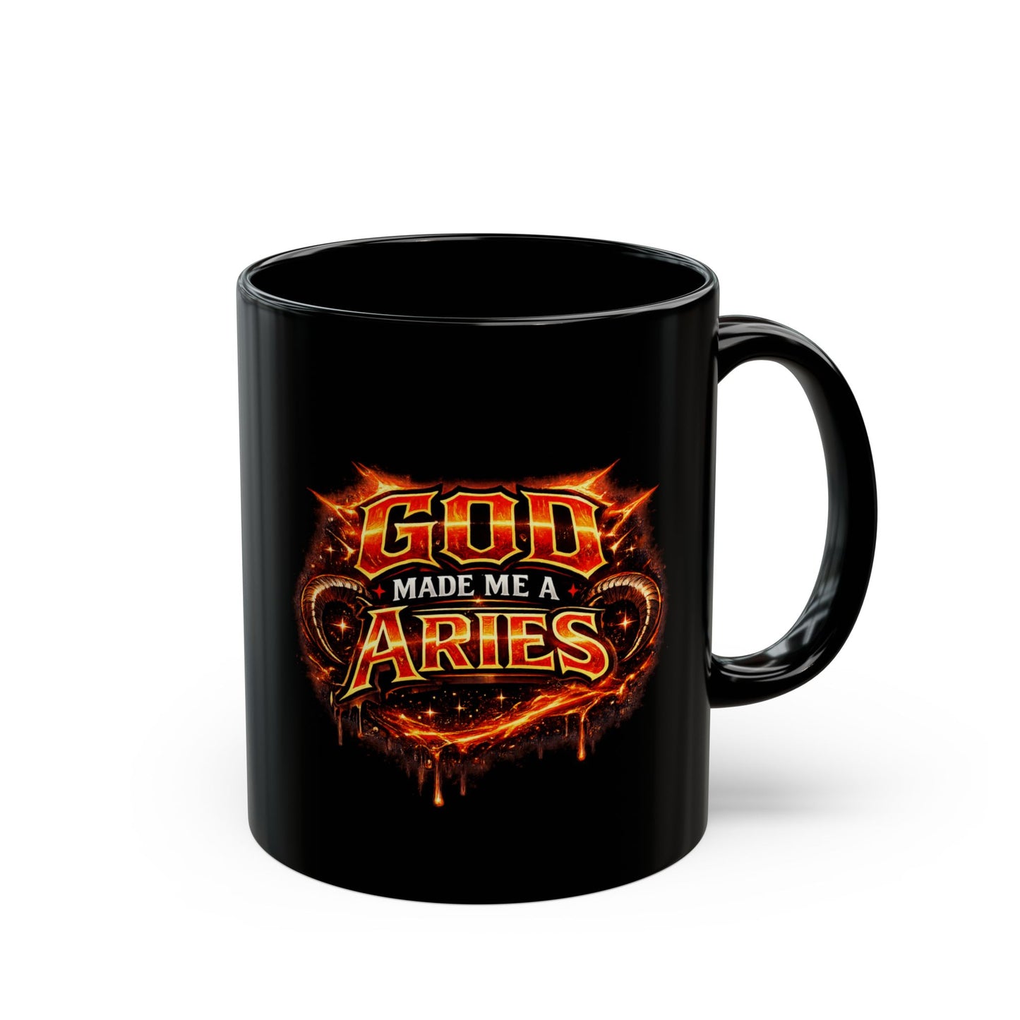 Aries Black Mug – "God Made Me an Aries" Fiery Zodiac Coffee Cup
