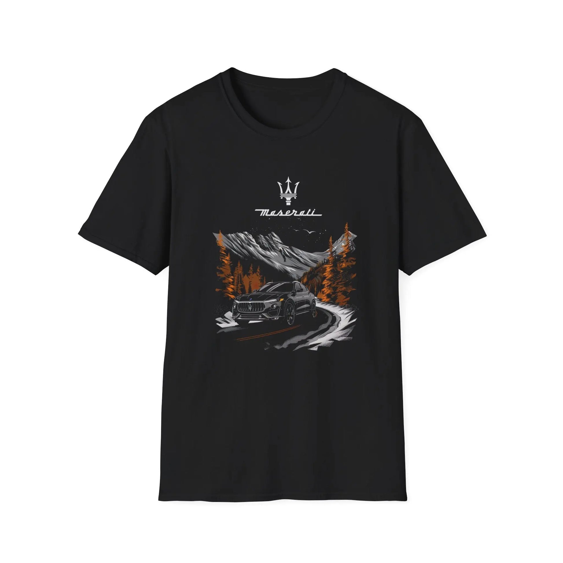 Adventure Awaits: Black Maserati Levante in the Mountains T-Shirt - Black Threadz