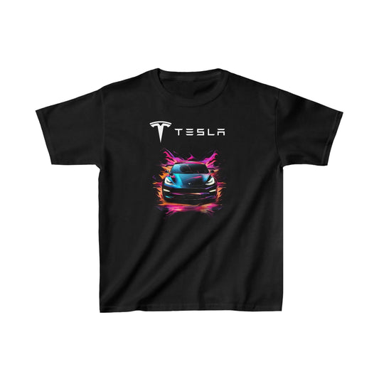 Official Tesla Model 3 Black T-Shirt for Boys | Kids Tesla Shirt | Tesla Kids Apparel on Amazon | Best Tesla Kid Gifts - Black Threadz