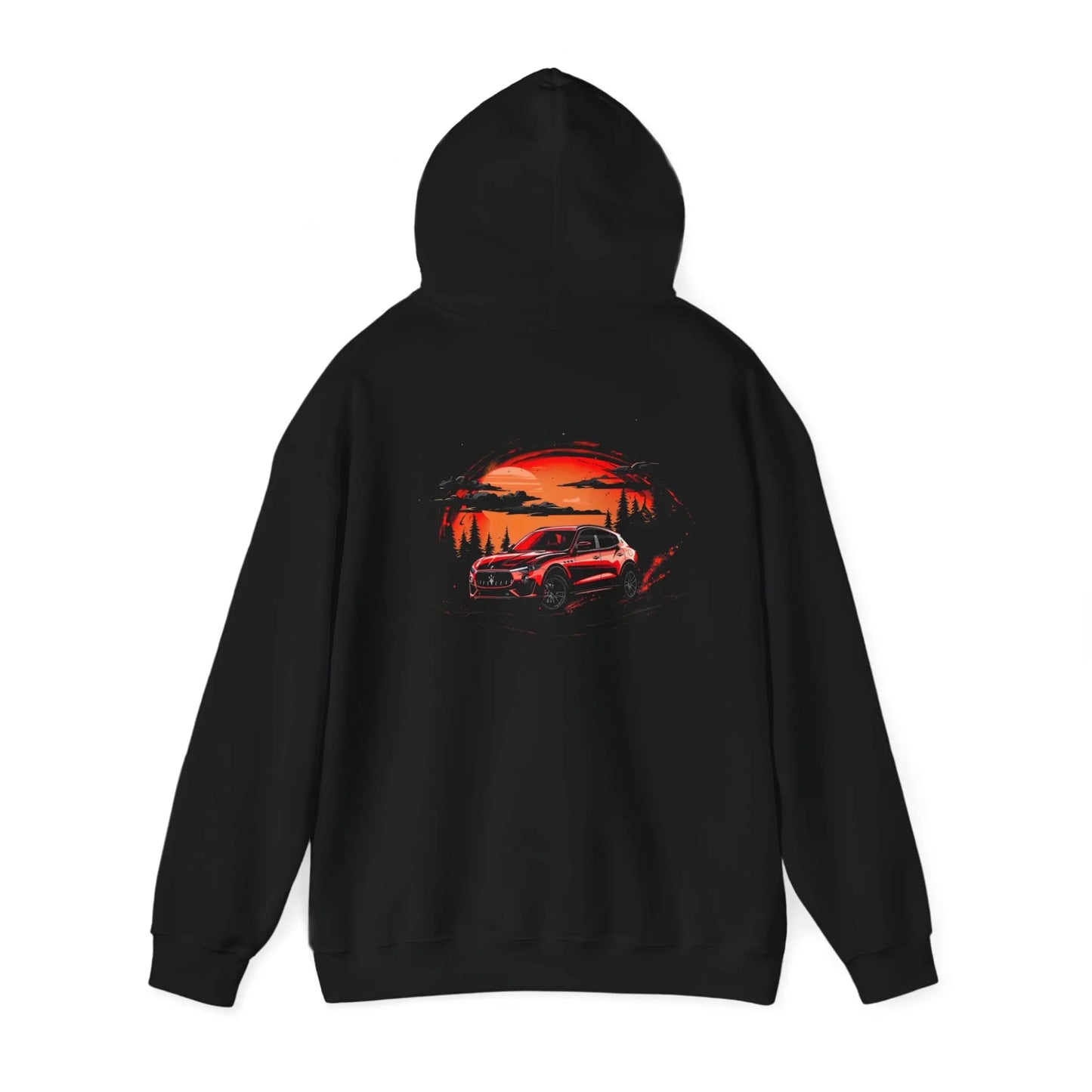 Countryside Cruise: Red Maserati Levante Black Hoodie - Black Threadz