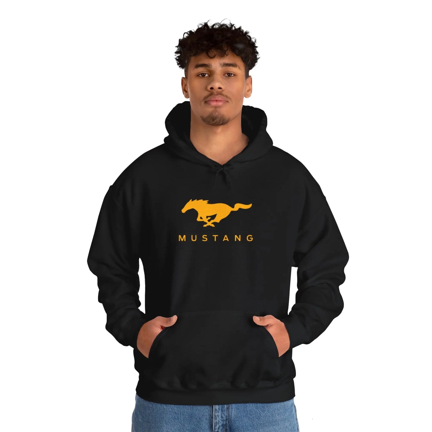 Iconic Drive: Black Ford Mustang Roadside Black Hoodie - Black Threadz