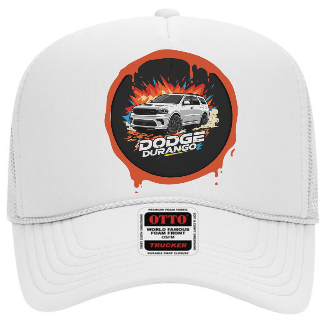 Front view of Dodge Durango Trucker Snapback Hat with adjustable mesh back